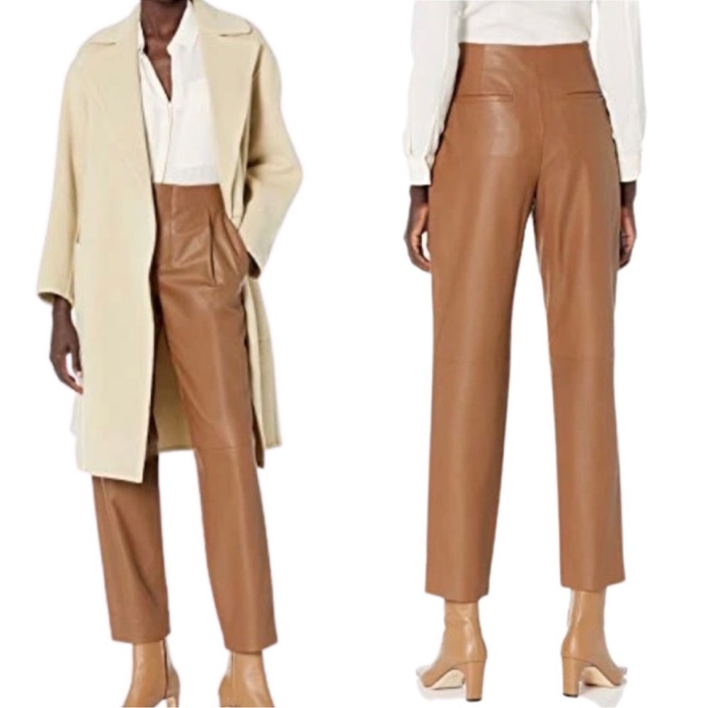 Vince Brown Leather Trousers High-Waisted Ankle Length